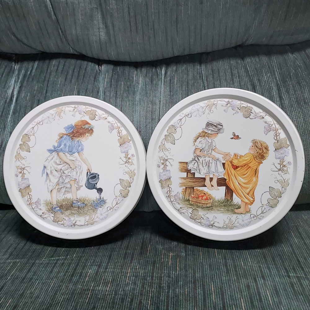 Spring Garden Decorative Lidded Tin Set With Vintage Child Illustrations